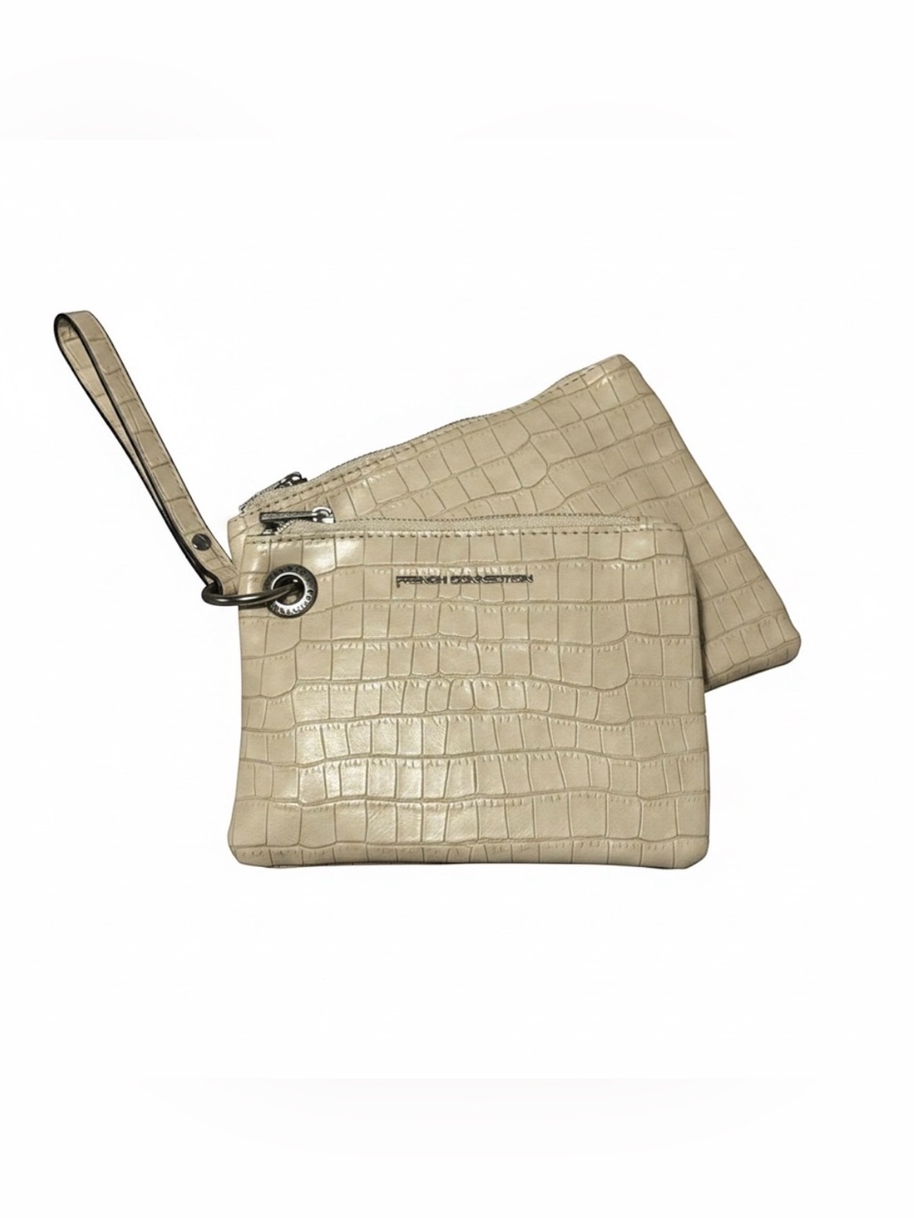 French Connection Dale Croco Neutral Double Slim Pouches Wristlet